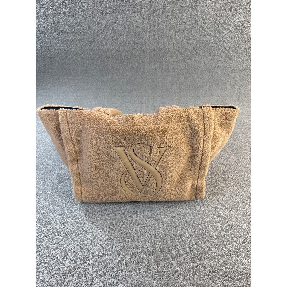 Victoria's Secret Tote Bag Sherpa Teddy Fuzzy Cozy Fleece Tan - Picture 2 of 7